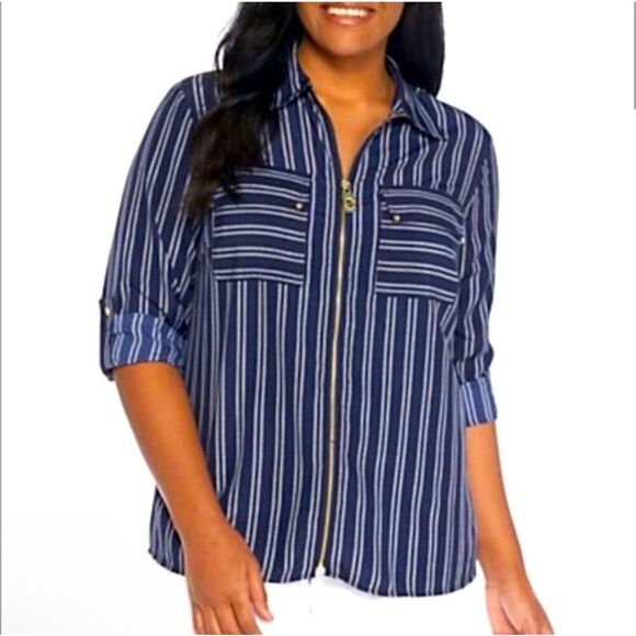 Michael Kors striped zipper front top sz small - Picture 4 of 8